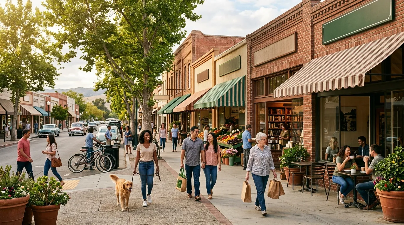 Independent local storefronts in a Kern County business district