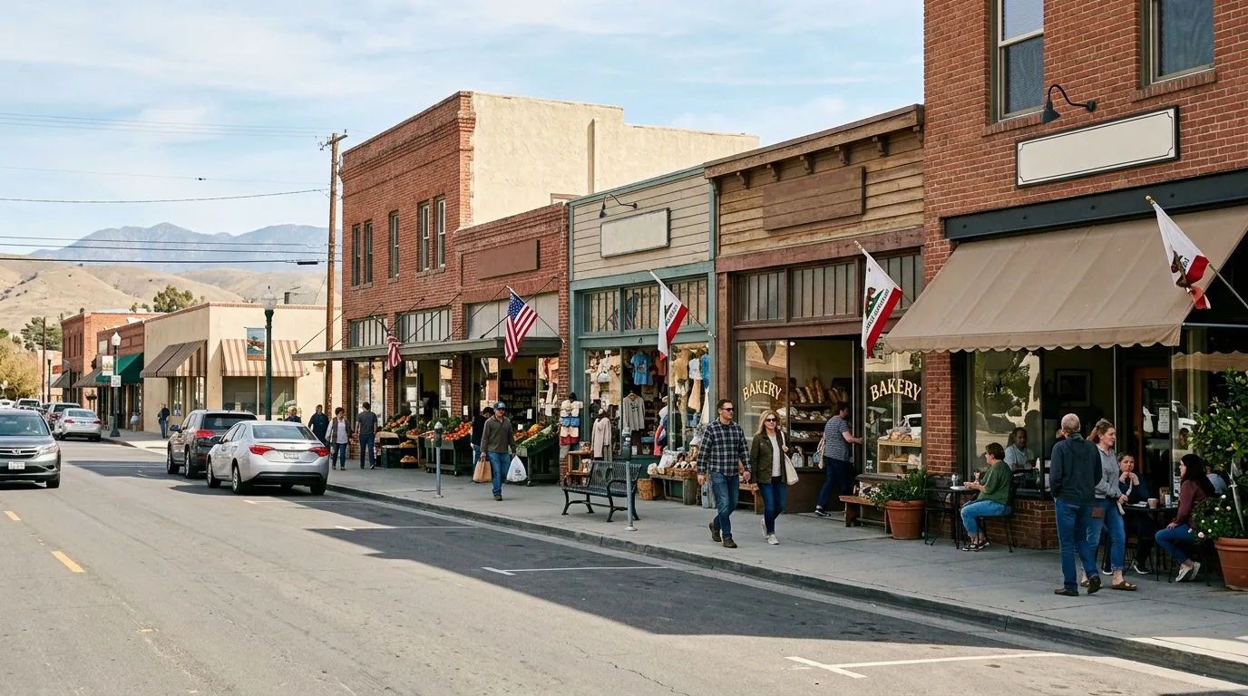 Independent shops and restaurants along a Kern County main street